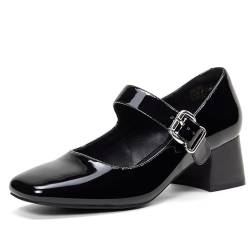GENSHUO Mary Jane Damen Pumps mit Chunky Low Heel, Rundzehen, Klassische Kleid-Schuhe für Frauen,Schwarze Damenschuhe,39 EU von GENSHUO