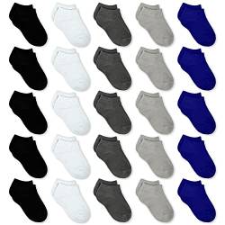 GENTABY Jungen Mädchen Kinder Socken - Unisex Kleinkind Socken 20-22 Schwarz Weiß Grau Baby Socken - 25 Paar für 1-2 Jahre Kleinkind Neugeborene Schule Trainieren Laufen Strapazierfähige Socken von GENTABY