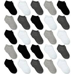 GENTABY Jungen Mädchen Kinder Socken - Unisex Kleinkind Socken 20-22 Schwarz Weiß Grau Baby Socken - 25 Paar für 1-2 Jahre Kleinkind Neugeborene Schule Trainieren Laufen Strapazierfähige Socken von GENTABY