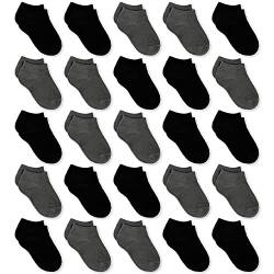 GENTABY Jungen Mädchen Kinder Socken - Unisex Kleinkind Socken 35-38 Schwarz Weiß Grau Baby Socken - 25 Paar für 10-13 Jahre Kleinkind Neugeborene Schule Trainieren Laufen Strapazierfähige Socken von GENTABY