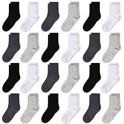 GENTABY Jungen Socken Kinder Sport Mädchen Socken Kleinkind für 1-2 Jahre 23-26/27-30/31-34 Schwarz Weiß Grau Weiche Elastische 24 Packs Baby Socken von GENTABY