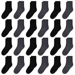 GENTABY Jungen Socken Kinder Sport Mädchen Socken Kleinkind für 2-4 Jahre 23-26/27-30/31-34 Schwarz Weiß Grau Weiche Elastische 24 Packs Baby Socken von GENTABY