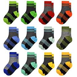 GENTABY Jungen Socken Kinder Strümpfe 12 Paar Bunte Stretch Karierte Socken 90% Polyester Atmungsaktive Sportsocken für Jungen 10-14 Jahren Größe 35-40 von GENTABY