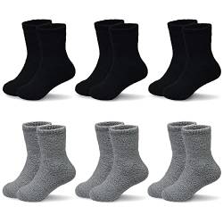 GENTABY Kinder Jungen Mädchen Winter socken - 6 Paar Kleinkinder Bettsocken für 4-6 Jahren Kinder Flauschig Weiche Socken warme Heimsocken für Jungen Größe 24-30 31-34 von GENTABY