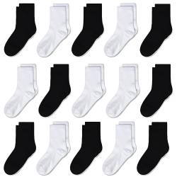 GENTABY Kinder Socken Schwarz Weiß Schule Socken Unisex Jungen Mädchen 15 Paare Kleinkind Socken 10-13 Jahre von GENTABY