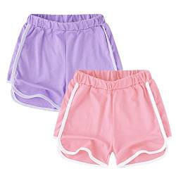 GENTABY Mädchen Shorts Baumwolle Kinder Gym Kurze Hose Athletisch mit Sommer Sport Running Shorts Jungen Schwarz Grau Rosa Lila Tanzen 11-12 Jahre Mädchen Gym Shorts 2 Pack. von GENTABY