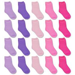 GENTABY Mädchen Socken Jungen kinder - Kleinkind Attraktive Weiche Elastische Baby Socken - 20 Packs Lila Rosa für 1-2 Jahre Kinder Größe 23-26 27-30 31-34 Tägliche Schulsocken von GENTABY