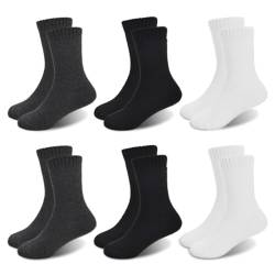 GENTABY Mädchen Thermal Socken Jungen Kinder Warme Winter Socken Kleinkind Cosy Rosa Lila Schwarz Socken Ideal für Winter Aktivitäten Stiefel Socken 6 Paar 10-14 Jahre von GENTABY