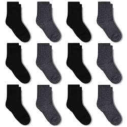 GENTABY Socken Jungen 27-30 Sportsocken Schwarz Weiß Grau Elastische Kinder Socken 23-26 für 2-4 Jahre 12 Paar Mädchen Kleinkind Socken von GENTABY