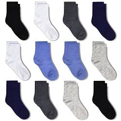 GENTABY Socken Jungen 27-30 Sportsocken Schwarz Weiß Grau Elastische Kinder Socken 27-30 für 4-7 Jahre 12 Paar Mädchen Kleinkind Socken von GENTABY