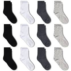 GENTABY Socken Jungen 27-30 Sportsocken Schwarz Weiß Grau Elastische Kinder Socken 31-34 für 7-10 Jahre 12 Paar Mädchen Kleinkind Socken von GENTABY