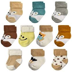 GENTABY Unisex Baby Socken Baumwolle Terry Warme 10 Paar Baby Jungen Neugeborene Socken Baby Mädchen 0-6 Monate Kleinkind Socken Dicke Winter Socken von GENTABY