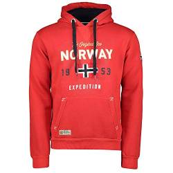 GEO NORWAY GUITRE Men - Herren Hoodie Kapuzenjacke - Herren -Logo-Kapuzenpullis - Sweatjacke Kapuze Sweater Verschluss - Sweat Sport Casual Basic Männer (Rot L) von GEO NORWAY