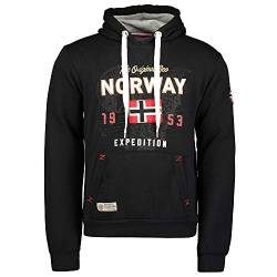 GEO NORWAY GUITRE Men - Herren Hoodie Kapuzenjacke - Herren -Logo-Kapuzenpullis - Sweatjacke Kapuze Sweater Verschluss - Sweat Sport Casual Basic Männer (Schwarz L) von GEO NORWAY