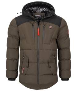 GEO NORWAY Herren Winter Jacke Steppjacke Daunenjacke Outdoorjacken mit Kapuze Herrenjacke Winterjacken Stepp Winter H-331 Khaki 2XL von GEO NORWAY