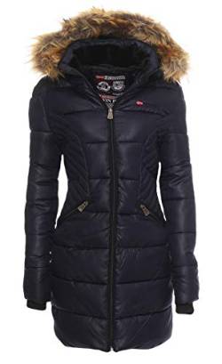 Geographical Norway Damen Jacke Wintermantel Parka Winterjacke Stepp Mantel warm Kapuze Abby S-XXL 3-Farben, Farbe:Navy, Größe:M / 38 von GEO NORWAY