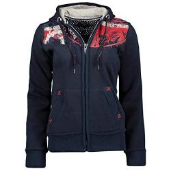 Geographical Norway Gasmine Lady - Damen Sweatjacke Kapuze Taschen Känguru - Pullover Langarm Warm - Hoodie Jacke Geschenk Ideal Frauen Frühling Sommer Herbst Winter (Marine S-Größe 1) von GEO NORWAY