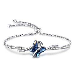 GEORGE · SMITH Klassische Schmetterling Armbänder für Frauen, versilbertes Armband mit blauem Kristall, Muttertagsgeschenk für Mutter, Geburtstag, Jahrestag, Hochzeitsgeschenke für ihr von GEORGE · SMITH