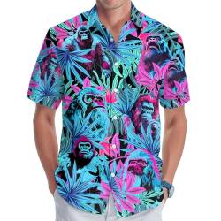 Cooles Bigfoot Herren Hawaiihemd Lustig Sasquatch Unisex Kurzarm Button Hemd, Blauer Bigfoot, 4XL von GEPOS
