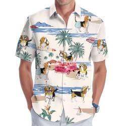 GEPOS Hund Herren Knopf Hemd Sommer Tropischer Hund Hawaiihemd für Männer Hund Urlaub Kurzarm Freizeithemd Männer, Beagle, L von GEPOS