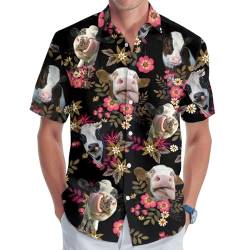 GEPOS Hund Herren Knopf Hemd Sommer Tropischer Hund Hawaiihemd für Männer Hund Urlaub Kurzarm Freizeithemd Männer, Florale Kuh., XL von GEPOS