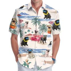 GEPOS Hund Herren Knopf Hemd Sommer Tropischer Hund Hawaiihemd für Männer Hund Urlaub Kurzarm Freizeithemd Männer, mops, 4X-Groß von GEPOS