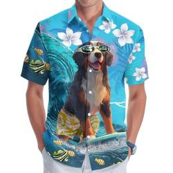 GEPOS Hund Herren Knopf Hemd Tropischer Hund Hawaiihemd für Unisex Sommer Geburtstagsgeschenk für Männer Strand Herren T-Shirt, Berg Berg, L von GEPOS