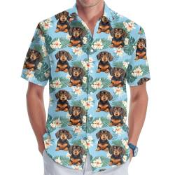 GEPOS Hund Herren Knopf Hemd Tropischer Hund Hawaiihemd für Unisex Sommer Geburtstagsgeschenk für Männer Strand Herren T-Shirt, Dackel 1, 3XL von GEPOS