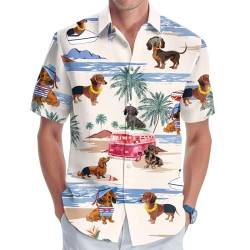 GEPOS Hundeliebhaber Pint Casual Hawaii-Hemd für Unisex, Haustierbesitzer Kurzarm Knopf Hemd für Männer Frauen, Dackel 2, XL von GEPOS