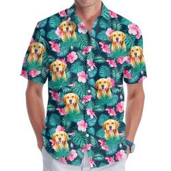 GEPOS Hundeliebhaber Pint Casual Hawaii-Hemd für Unisex, Haustierbesitzer Kurzarm Knopf Hemd für Männer Frauen, Golden Retriever, XX-Large von GEPOS