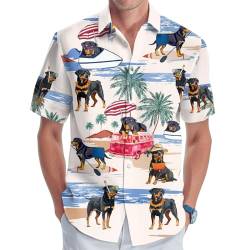 GEPOS Hundeliebhaber Pint Casual Hawaii-Hemd für Unisex, Haustierbesitzer Kurzarm Knopf Hemd für Männer Frauen, Rottweiler, Mittel von GEPOS