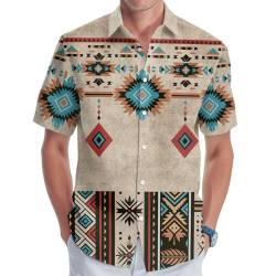 Herren Casual Hawaiihemd Tropischer Druck Button Down Hemd für Männer Sommer Kurzarm Geschenke zum Geburtstag, Indianer, XL von GEPOS