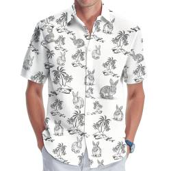 Herren Casual Hawaiihemd Tropischer Druck Button Down Hemd für Männer Sommer Kurzarm Geschenke zum Geburtstag, Vintage-Kaninchen, S von GEPOS