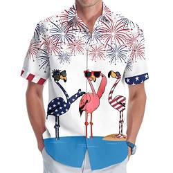 Herren Hawaiihemd, Kurzarm Knopfhemd für Unisex, Sommer Casual T-Shirt für Damen, Flamingo Patriot (Medium), Flamingo 1, Mittel von GEPOS
