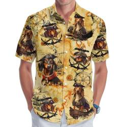 Hund Hawaiihemd für Männer, Sommerurlaub Hund Herren Button Shirt, Aloha Beach Casual Kurzarm Shirt Unisex, Dackel Hund Pirat, 4XL von GEPOS
