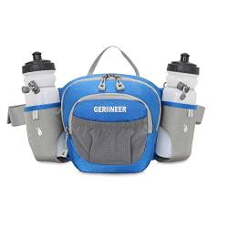 GERIINEER wasserdichte Bauchtasche Gürteltasche Hüfttasche mit Flaschenhalter Damen und Herren Bauchtasche Geeignet für Reise Sport Running und Alle Outdoor Aktivitäten Damen Herren (Blau) von GERIINEER