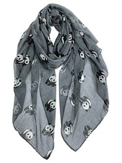 GERINLY Damen Tierdruck-Schal: Nette Pandas Muster Verpackungs-Schal Einheitsgröße Grau von GERINLY