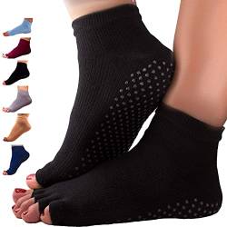 GERNEO® - DAS ORIGINAL - 1er Pack Premium Yoga Socken offen - Pilates Socken und Fitness Socken - zehenfreie Füsslinge - schwarz von GERNEO