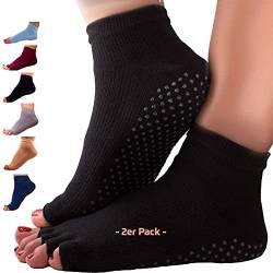 GERNEO® - DAS ORIGINAL - 2er Pack Premium Yoga Socken offen - Pilates Socken und Fitness Socken - zehenfreie Füsslinge - schwarz von GERNEO