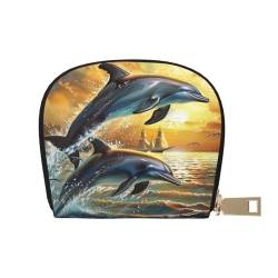 GERRIT RFID-Kreditkartenetui, abstrakte Kunst, klein, Leder, Reißverschluss, Kartenetui für Damen und Herren, Zwei Delfine springen aus dem Wasser, Einheitsgröße von GERRIT