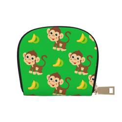 GERRIT RFID-Kreditkartenetui, niedliches Affen-Bananenmuster, klein, Leder, Reißverschluss, Kartenetui für Damen und Herren, Niedliches Affen-Bananen-Muster, Einheitsgröße von GERRIT