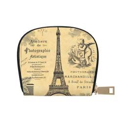 GERRIT RFID-Kreditkartenetui Elefant winkt US-Flagge, klein, Leder, Reißverschluss, Kartenetui für Damen und Herren, Eiffelturm mit Vintage-Muster-Bordüre, Einheitsgröße von GERRIT