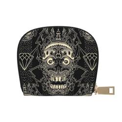 GERRIT RFID-Kreditkartenetui mit Totenkopf-Motiv, klein, Leder, Reißverschluss, Kartenetui für Damen und Herren, Totenkopf Floral, Einheitsgröße von GERRIT