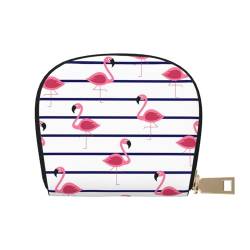GERRIT RFID-Kreditkartenetui mit rosa Erdbeere, klein, Leder, Reißverschluss, Kartenetui für Damen und Herren, Rosa Flamingos mit Streifen, Einheitsgröße von GERRIT