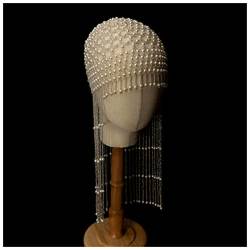 Kopfschmuck Handgemachte ausgehöhlte Perlenquaste Stirn Kopfstück Brautkopfkette for Frauen Luxus Perlen Kopfkappe Hut Stirnband Zubehör Kopf Kette von GERRIT
