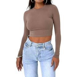 GETERUUV Langarmshirt Damen Y2K Skims Crop Top Rundhals Slim Fit Sexy Langarm T-Shirt Aesthetic Clothes Tops Streetwear von GETERUUV