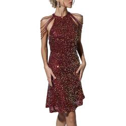 GETERUUV Paillettenkleid Damen Elegant Bodycon Neckholder Ärmellos Glitzer Kleid Kurz Festlich Abendkleider Cocktailkleid Partykleid von GETERUUV