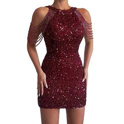 GETERUUV Paillettenkleid Damen Elegant Bodycon Neckholder Ärmellos Glitzer Kleid Kurz Festlich Abendkleider Cocktailkleid Partykleid von GETERUUV