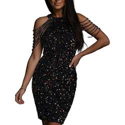 GETERUUV Paillettenkleid Damen Elegant Bodycon Neckholder Ärmellos Glitzer Kleid Kurz Festlich Abendkleider Cocktailkleid Partykleid von GETERUUV