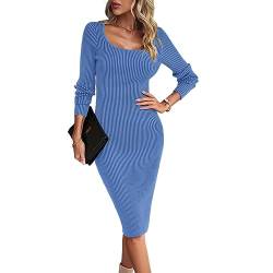 GETERUUV Strickkleid Damen Elegant Bodycon Kleid mit Schlitz Enges Wickelkleid Kurzarm Square Neck Knit Midi T Shirt Kleid von GETERUUV